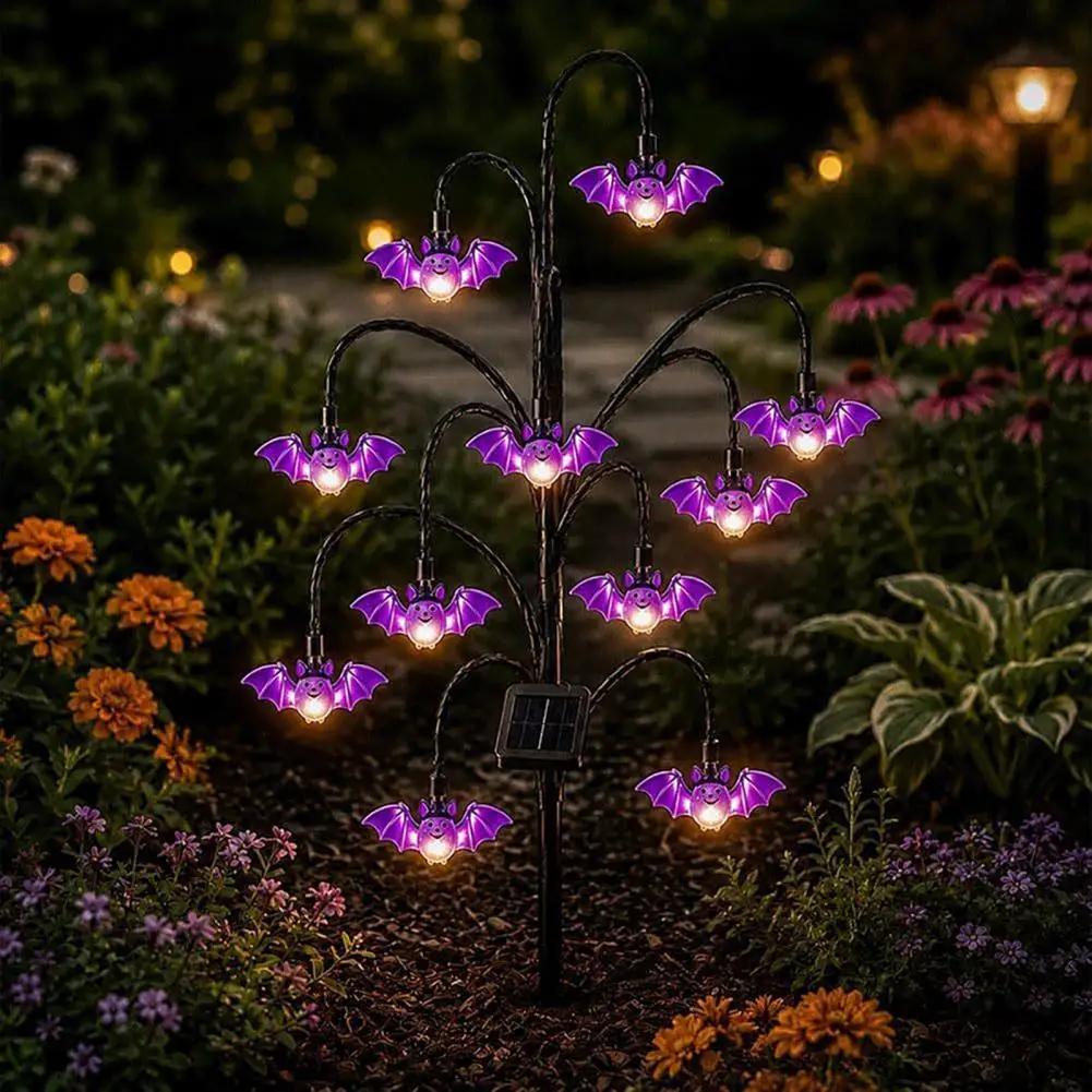 Whimsical Garden Figurines Halloween Solar Tree Stump Light with Ghost Pumpkin Cat Ornaments Twinkling Garden Stake Light