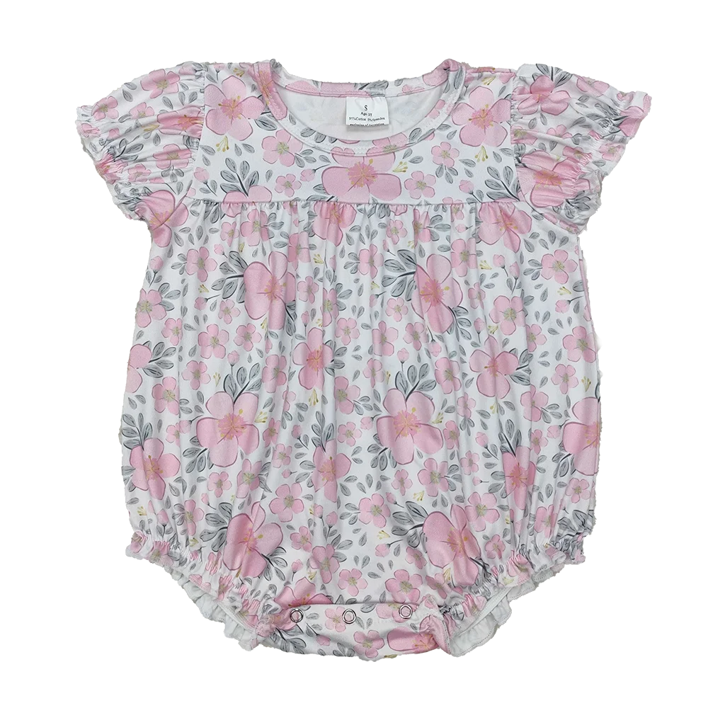 

SR2782 Baby Infant Girls Pink Flowers Leaves Rompers