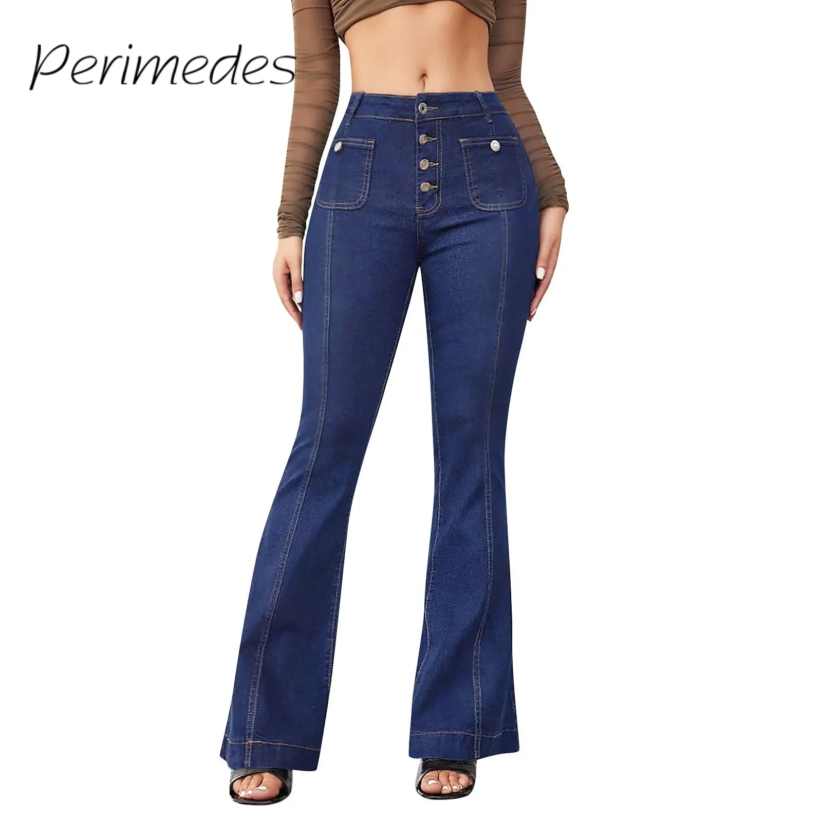 

Ladies Fashionable Flared Jeans Breasted High Waist Jeans Sexy Slimming Temperament Bell-Bottom Solid Color 2024 Trousers