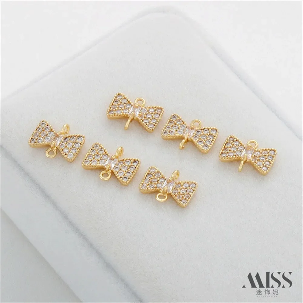 

14K Gold-wrapped Color-preserving Zircon Double-hanging Bow Pendant DIY Handmade Bracelet Necklace Ear Jewelry Link Accessories