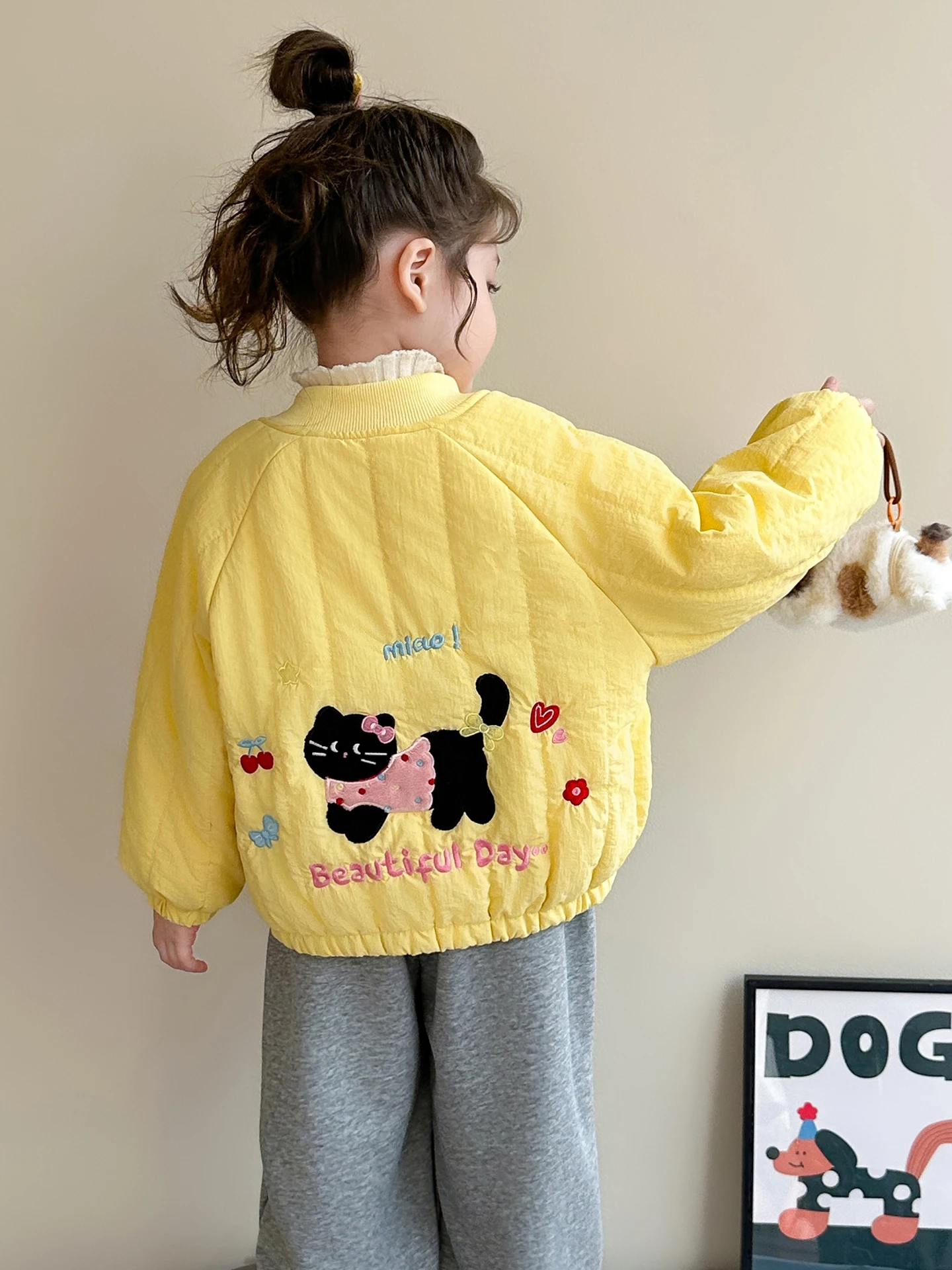 

Girls Fce Lined Cartoon Cotton Jaet Winter Warm Sli Children's Winter Coat Korean Sle Thiened Long Sve Zipper