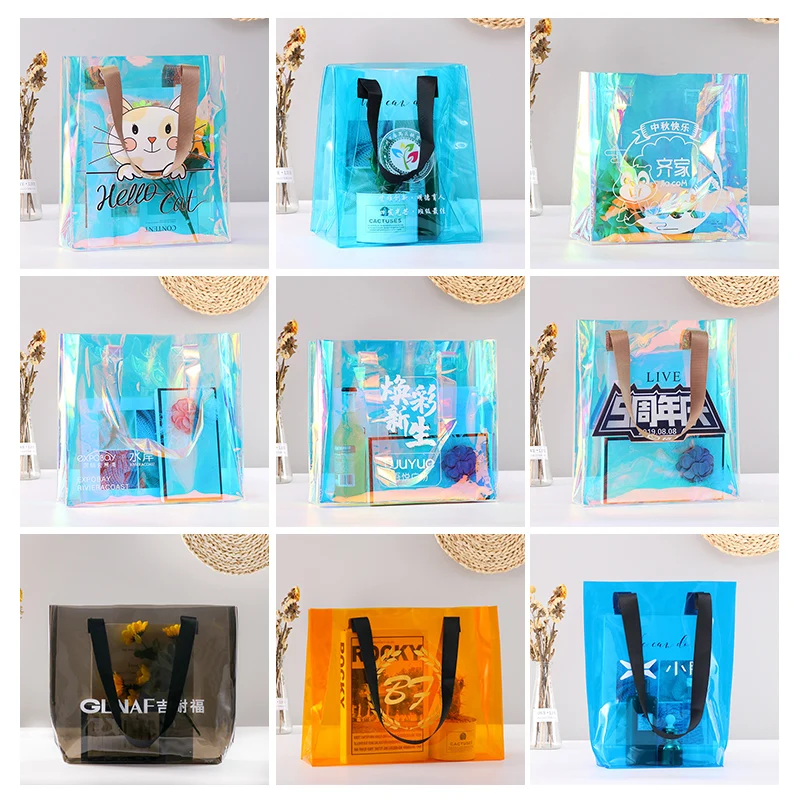 

pvc laser bag jelly custom gift laser tote bag transparent colorful organizer packaging side bag for ladies clothes organizer