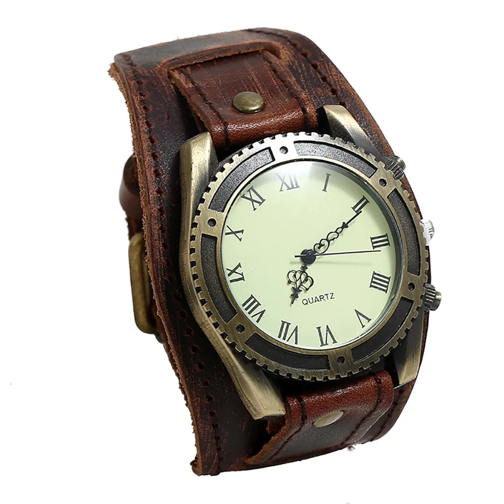 Men Punk Retro  Fashion Pin Buckle Strap Leather Watch