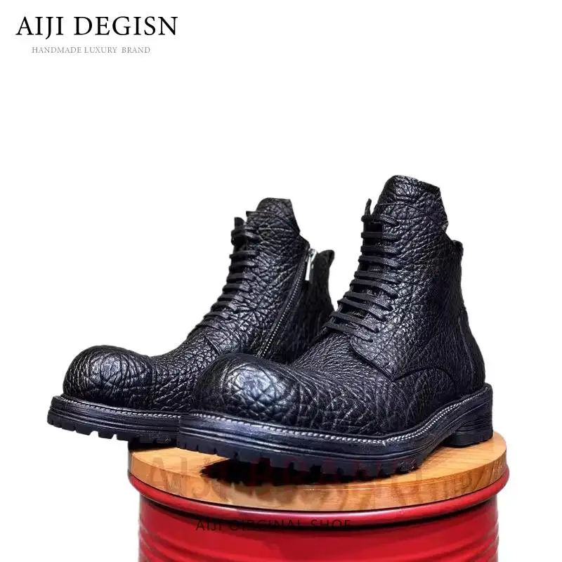 

Cowhide Work Boots Men's Genuine Leather Handmade Shoes High Top Outdoor Casual Breathable Desert Riding Motorcycle Boots Male