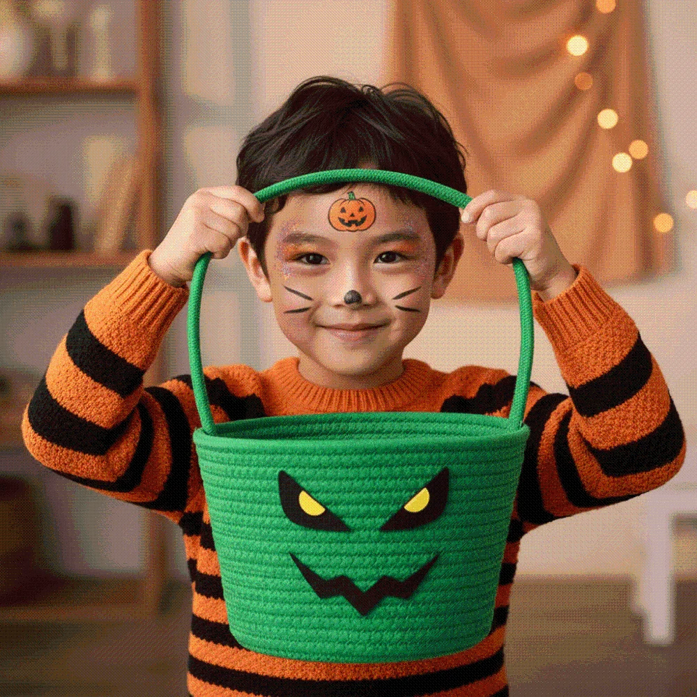 Gift Hamper Cotton Pumpkin Candy Bucket Braided Portable Halloween Rope Basket Soft Eco-friendly Trick Treat Tote Guests