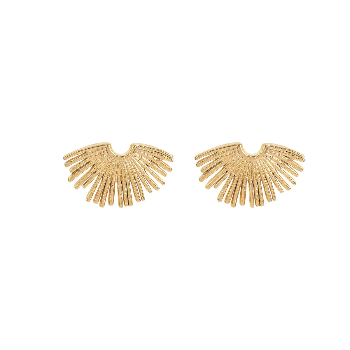 925 Silver Needle Fan‑Shaped Sunburst Stud Earrings Retro Radial Line Metal Ear Jewelry