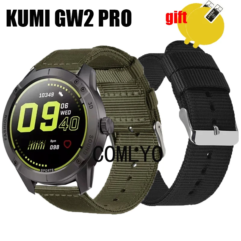 3in1 for KUMI GW2 PRO Smart Watch Strap Band wristband Nylon Canva women men Belt Screen Protector