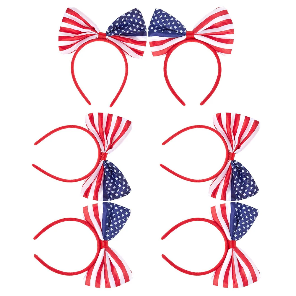 

6Pcs Independence Day Party Hair Hoop Headdress Satin Bowknot Red Blue Festival Adults Decorative Hairband