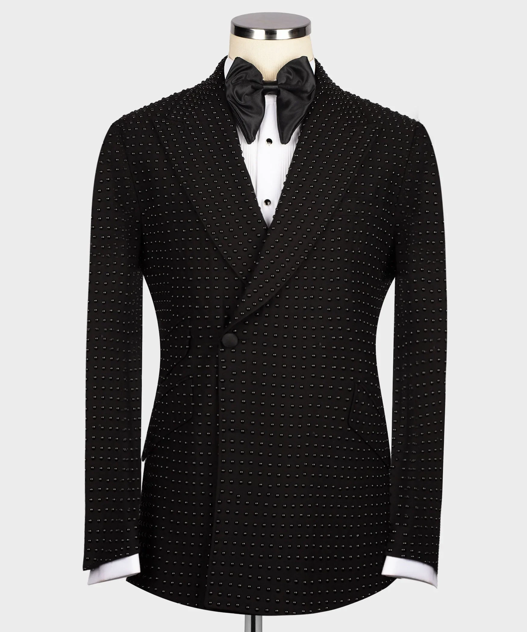 

Luxury Crystals Men Suits Set 2 Pieces Black Blazer+Pants Trousers Cotton Wedding Tuxedos Jacket Formal Office Red Carpet Coat