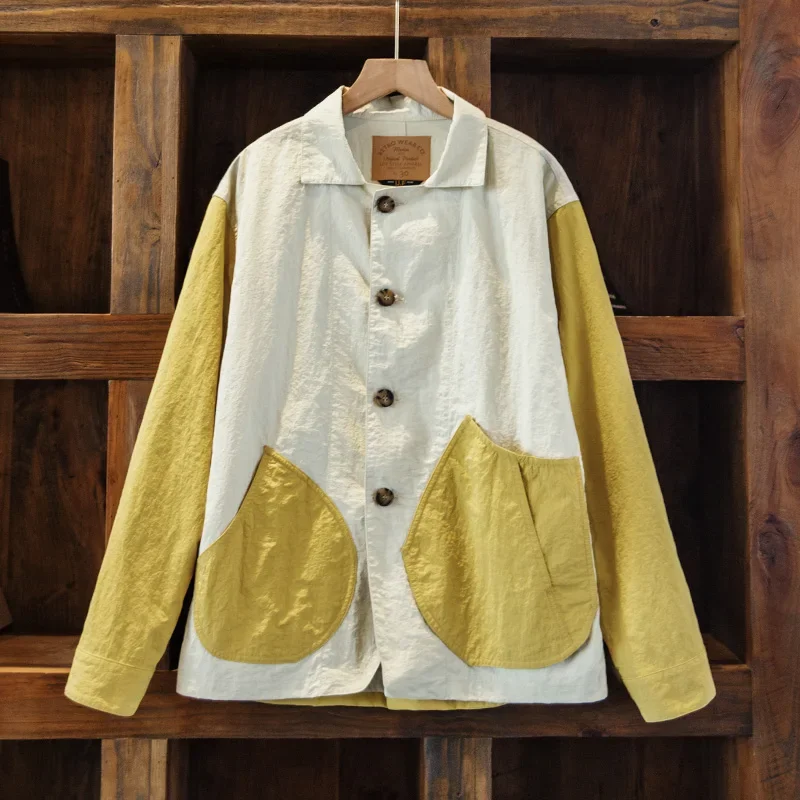 

Maden Women's City Girl Lapel Work Jacket Japanese Style Single Button Patchwork Coat with Irregular Pockets Outwear for Spring