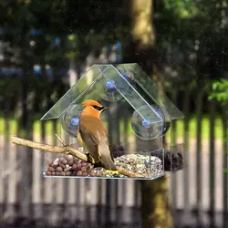 Bird Feeder Acrylic Transparent Window Viewing Bird Feeders Tray Birdhouse Pet Water Feeder Suction Cup Mount House Type Feeder