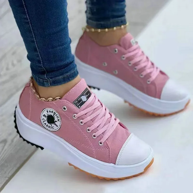 Neue Damen-Sneaker mit Muster aus Canvas, Damen-Freizeitschuhe, flache Schnürschuhe, Zapatillas Mujer, Chaussure Femme – Detail 5