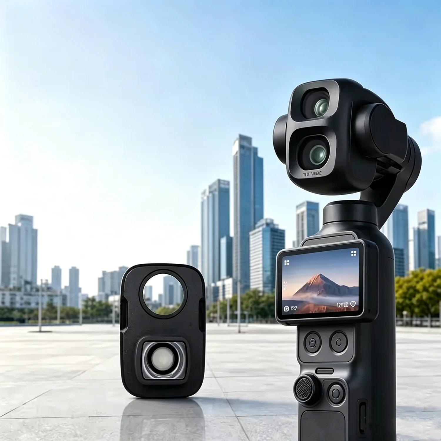 Outdoor 8K Dual Cameras Cinematic Shots Near & Far 3-Axis Stabilization & ActiveTrack Up to 12× Zoom Vlog Recording Camera