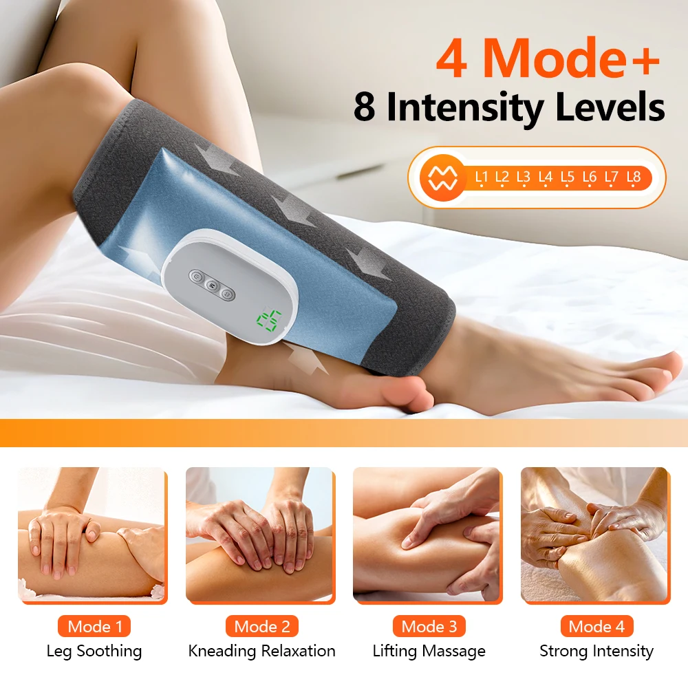 Cordless Air Compression Leg Massager with 4 Modes & 8 Intensities, Rechargeable 1800mAh, 15-Min Timer, Hands-Free Calf Massage for Post-Workout Recovery, Office & Travel, Gift for Men Women, Dark Grey