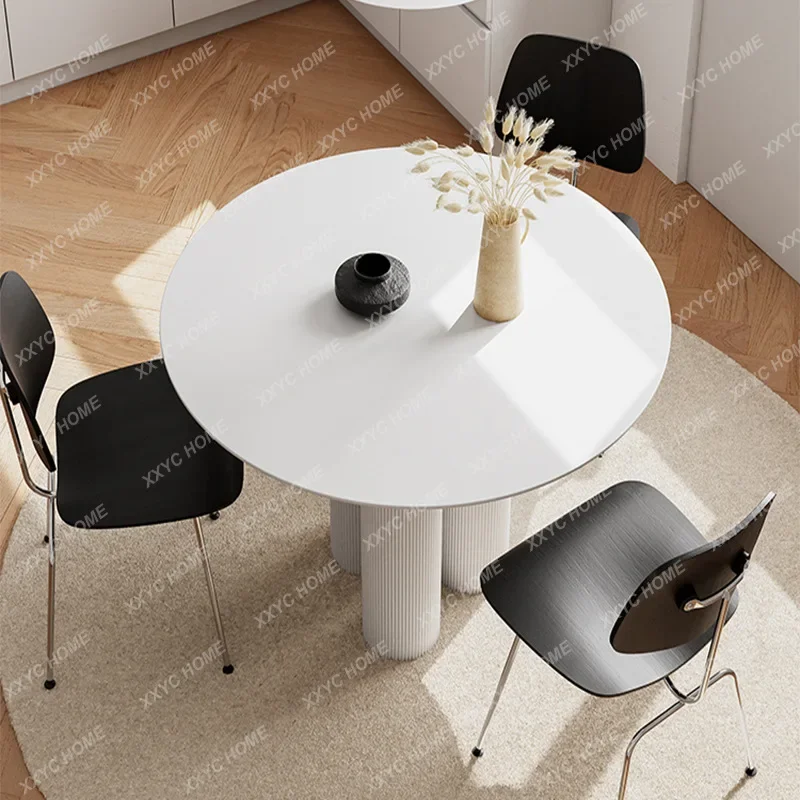 JSlate round table wabi wind small apartment home modern simple pure white round dining table light luxury dining table