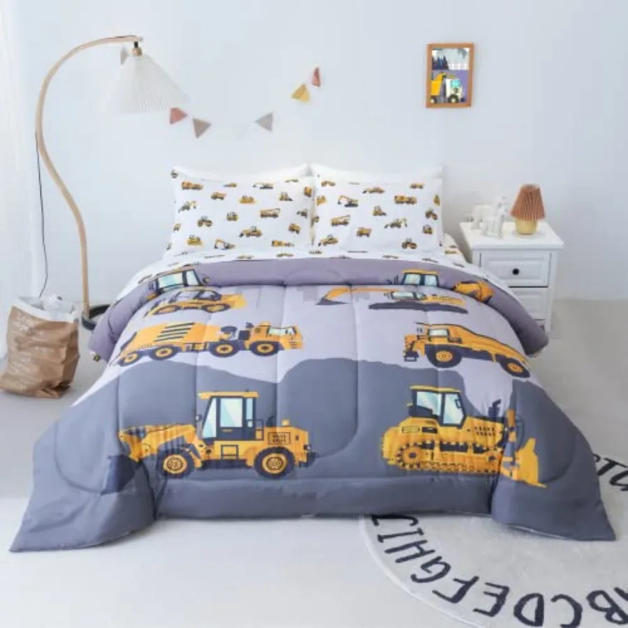 Size Comforter Set for Boys 4-Piece Bed in a Bag 3D Construction Bedding Comforter Sheet Set Ultra Soft and Fluffy Cartoon