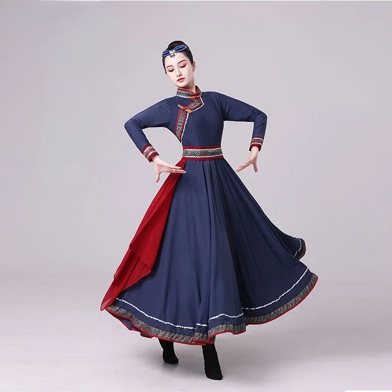 

Ethnic Long Skirts Traditional Ancient Folk Stage Dance Wear Mongolian Costume Clothes Festival Tibetan Outfit