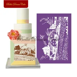 Countryside Night Design Mesh Stencil Lace Cake Border Template DIY Royal Cream Fondant Mold Cake Decorating Tools Bakeware