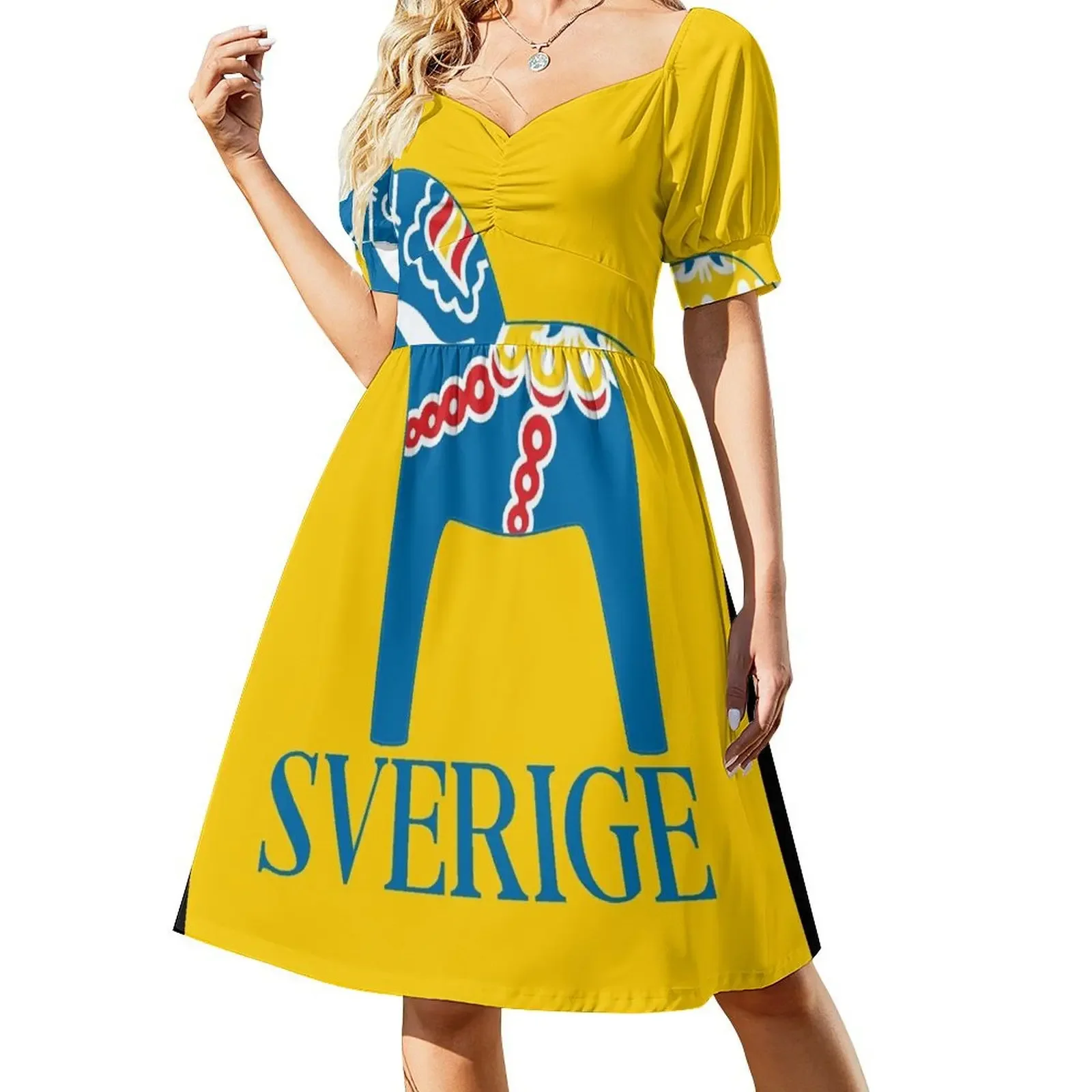 

Sverige Dala Dalarna Sweden Horse Dalecarlian Swedish Dalahost Sleeveless Dress Prom gown Woman fashion Dress