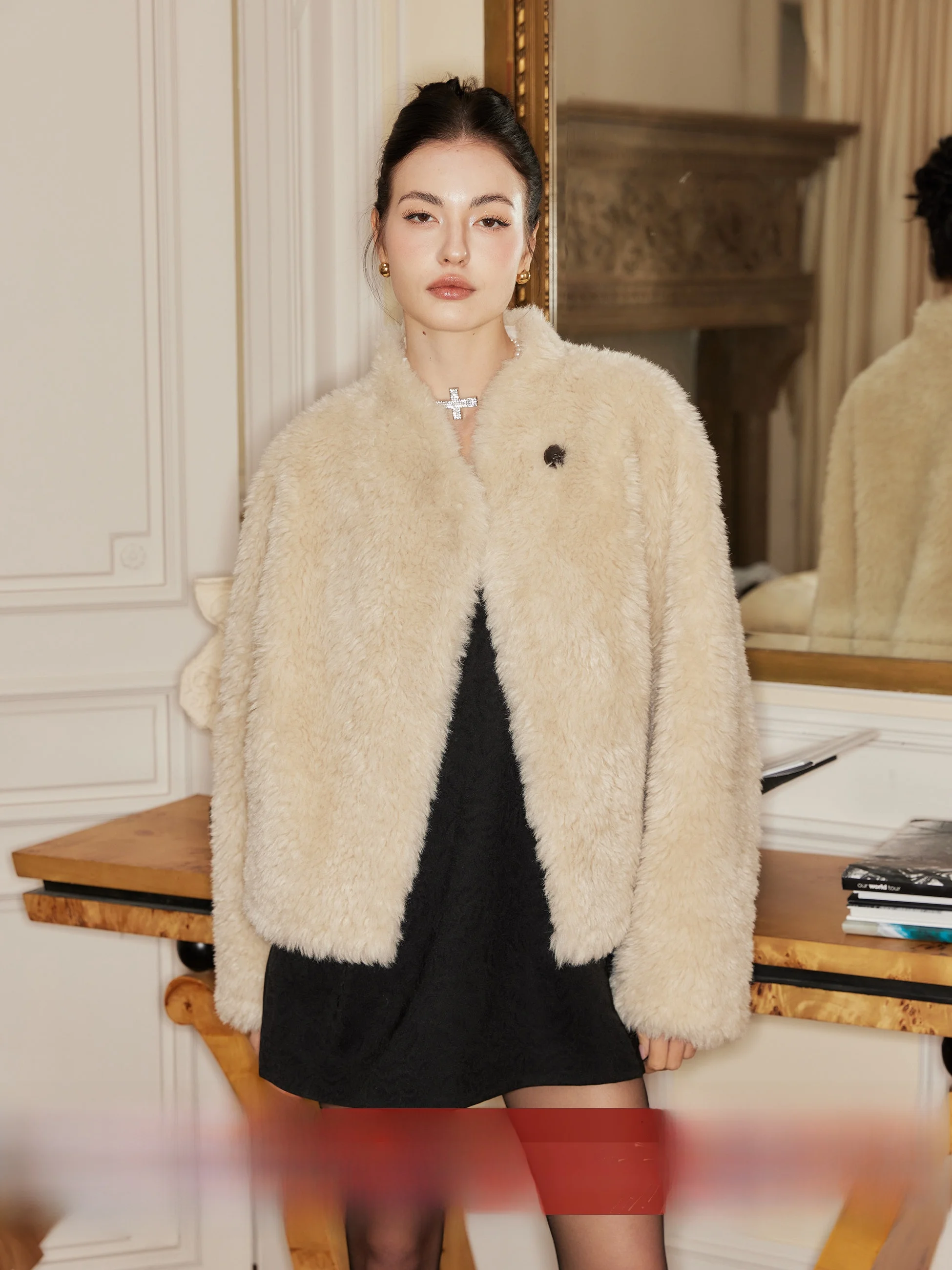 

Warmth Wearwell ort Thiened Winter Coat Women's Fur Leather Inteated Outerwear Retro Sle Long Sve Stand Collar