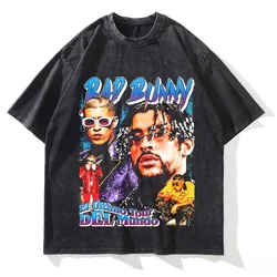 Summer Men Women Washed T Shirt Bad Bunny Graphic Printed Short Sleeve Oversized Vintage Casual Fashion Crew Neck T Shirt