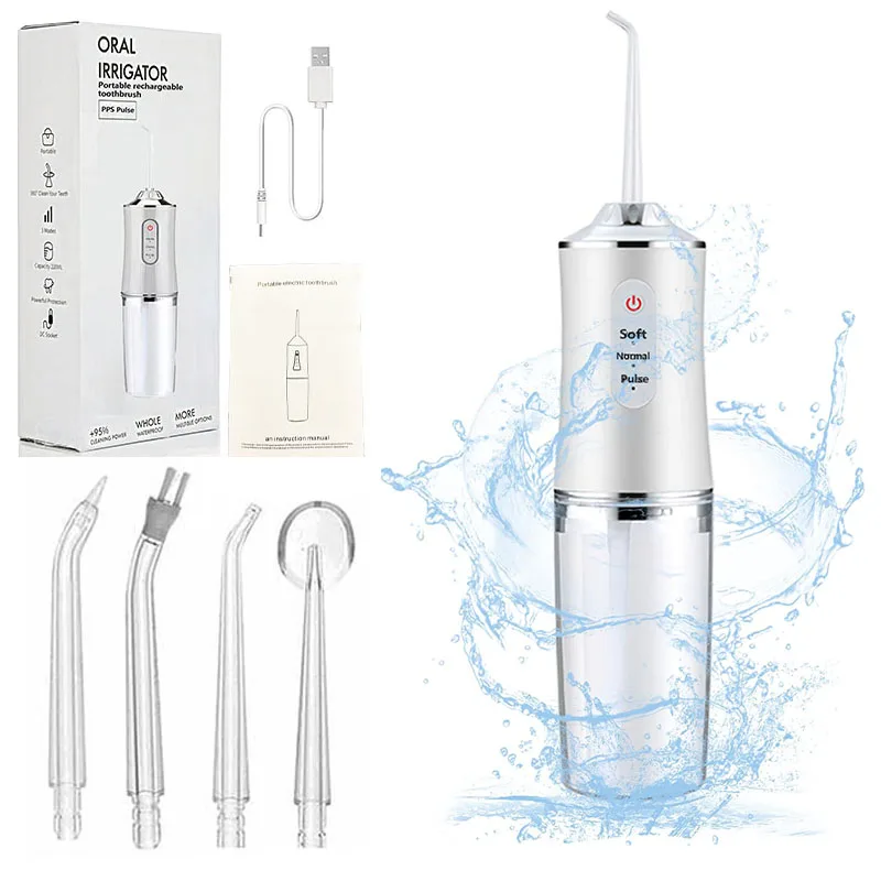 

Powerful Battery Electric Pick Ipx7 3 Modes Rechargeable Teeth Cleaning Replacement Tips Oral Irrigator Water Dental Flosser