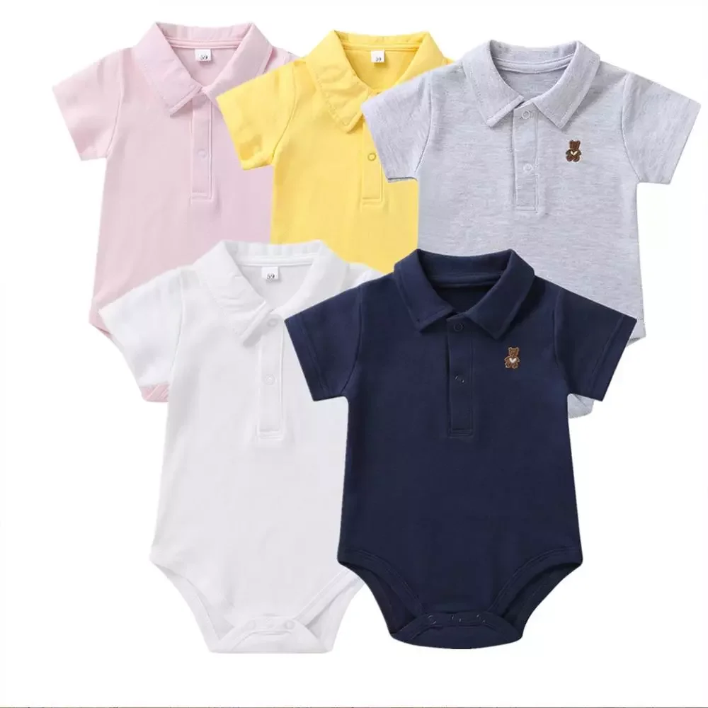 

5Piece/Lot Wholesale Baby Boys Gentleman Shirt Romper Short-sleeved Bodysuit for Newborns Baby Boy Onepiece Clothes 2022 New 15