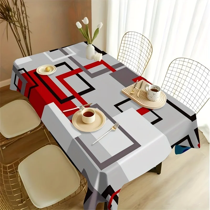 1pc Tablecloth, Geometric, Rectangle - 100% Polyester, Tablecloth For Dining Room, Office, Writing Desk, Home Decor, Kitchen