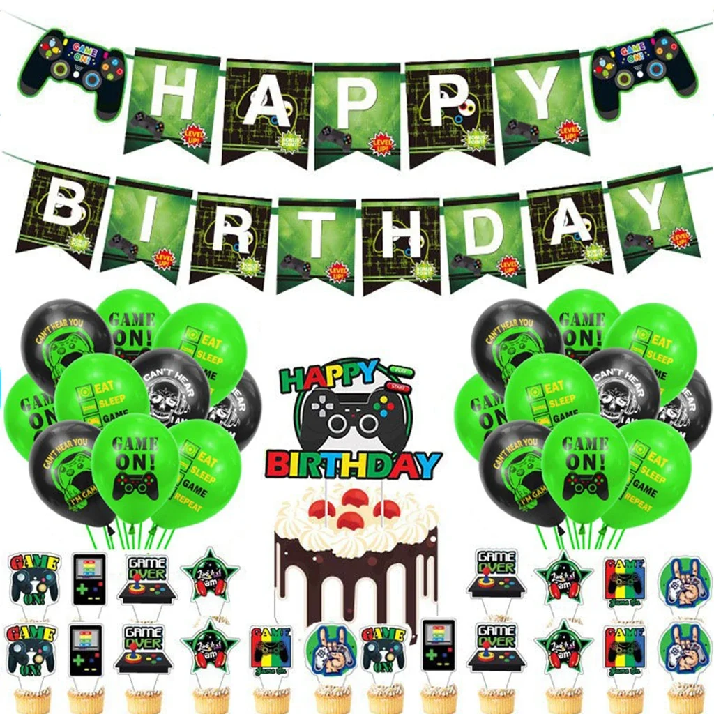 

Game On Green Game Theme Party Decor Happy Birthday Banner Happy Game Birthday Party Balloon Caketopper Kids Favor