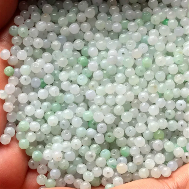 50pcs Myanmar Jadeite Ice Glutinous Seed Jade Loose Beads Jadeite Green and White Round Bracelet Necklace Accessories Beads