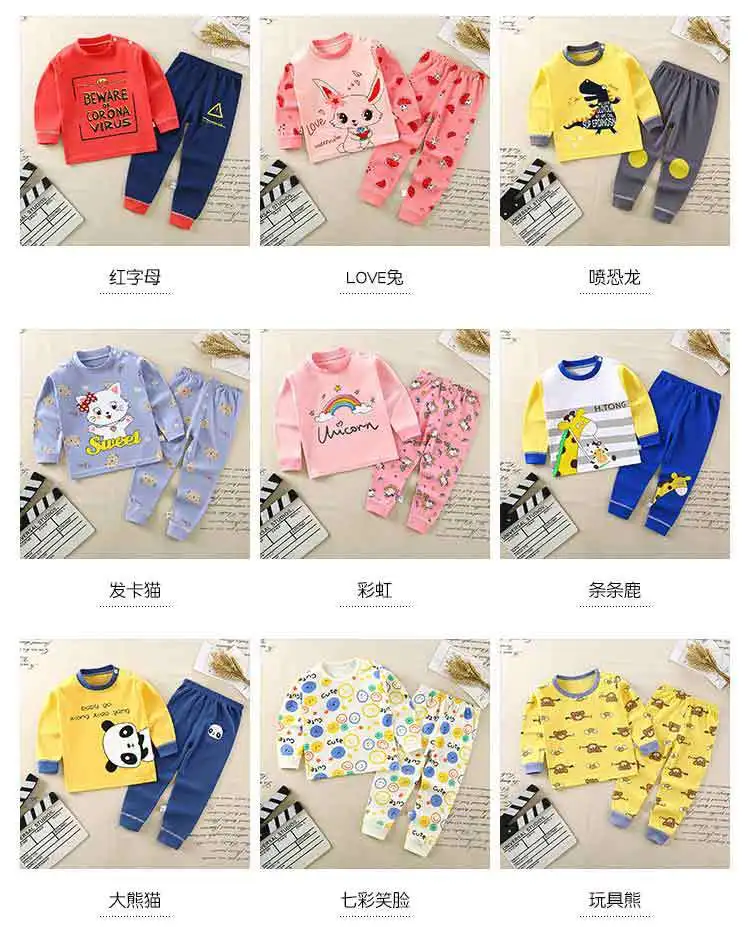 Neues Kinder-Baumwoll-Homewear-Set für Frühling und Herbst, Mädchen und Jungen, dehnbar, weich, bedruckt, Pyjama, atmungsaktiv, bequem, lange Ärmel – Detail 9