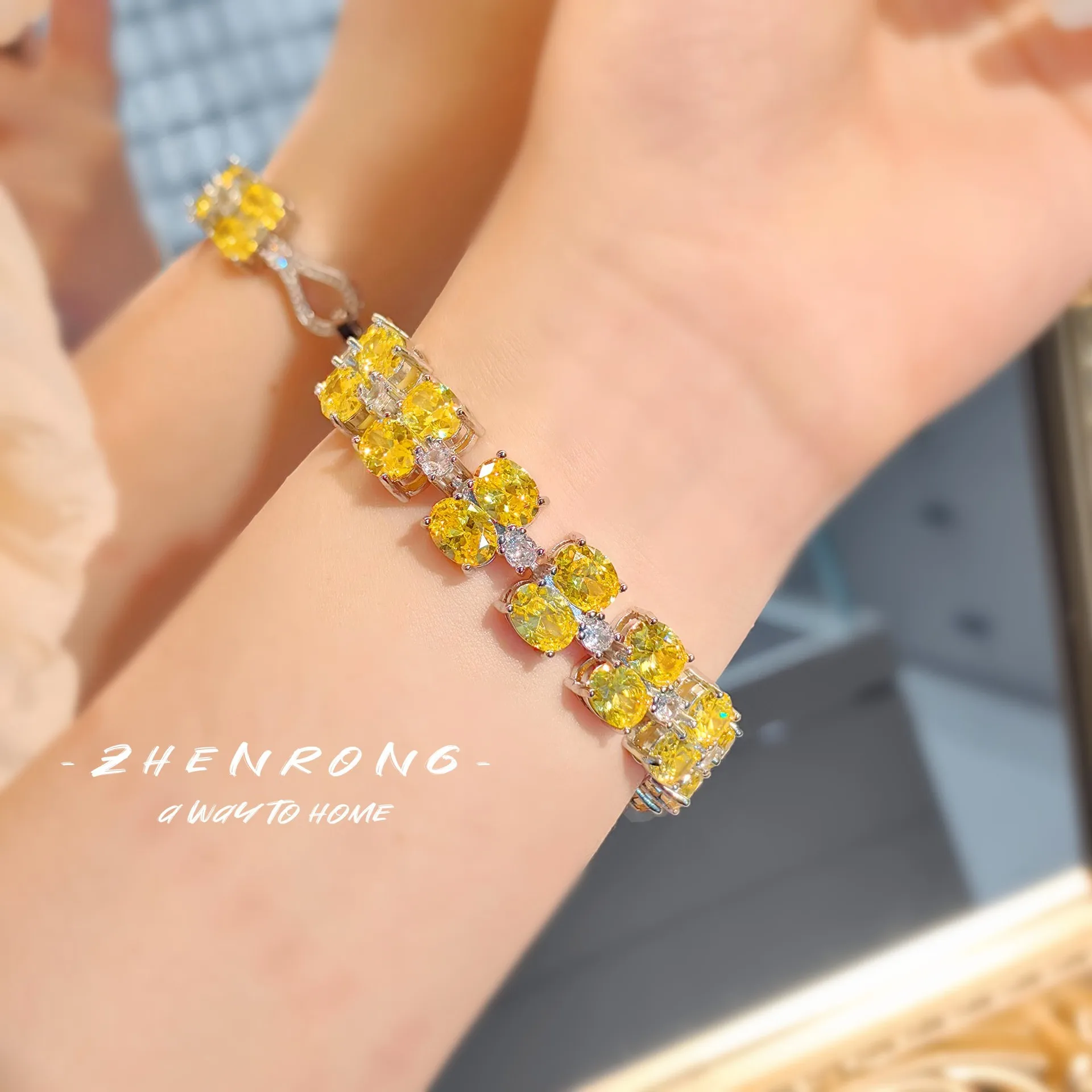 Luxury Tennis Bracelets Yellow AAAAA Zircon Stone White Gold Filled Party Wedding Bracelet Chain For Women Fashion Jewerly Gifts