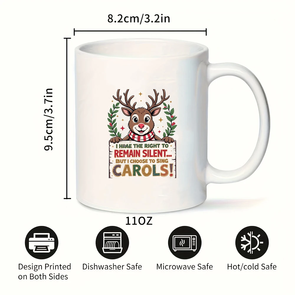 Caneca de 11oz com rena de desenho animado, presente de natal para crianças, família, escritório, xícara de café, carol de natal, presente criativo de feriado