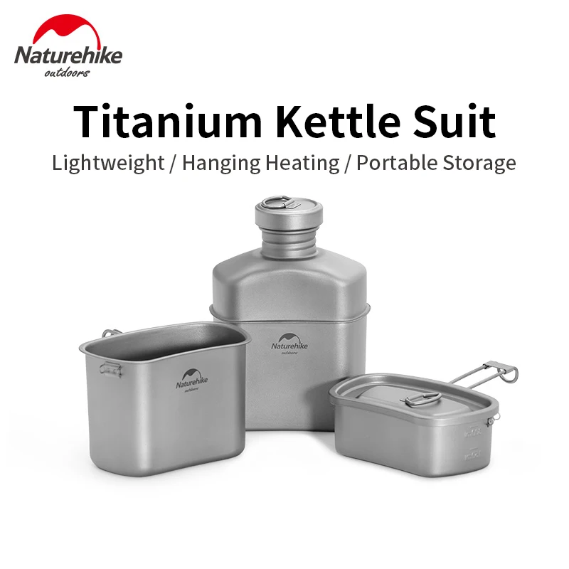 Naturehike Titanium Tableware 3 In 1 Multi-Purpose Individual Soldier Kettle Pot Set Outdoor Camping Cooking Portable Cookware