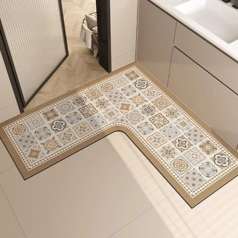 L-shaped Carpet for Bathroom Floor Mat Absorbent Diatom Mud Rug Water-absorbent Non-slip Quick-drying Washroom Bath Area Rugs