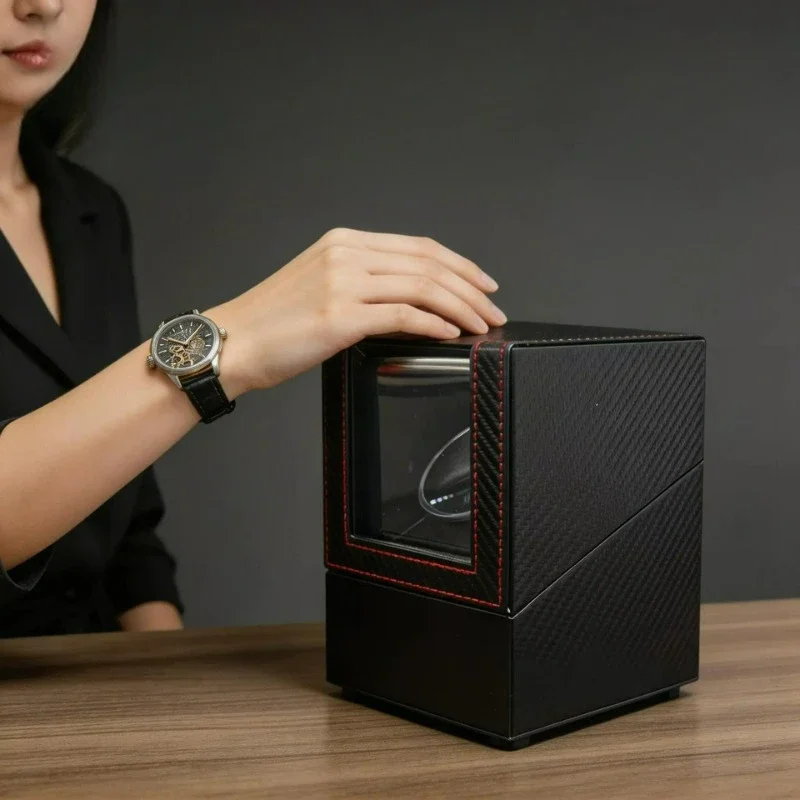Leather Automatic Watch Winder with Lid Quiet Anti Magnetic Dustproof Display Storage Organizer for Men Home Gift 시계 와인더