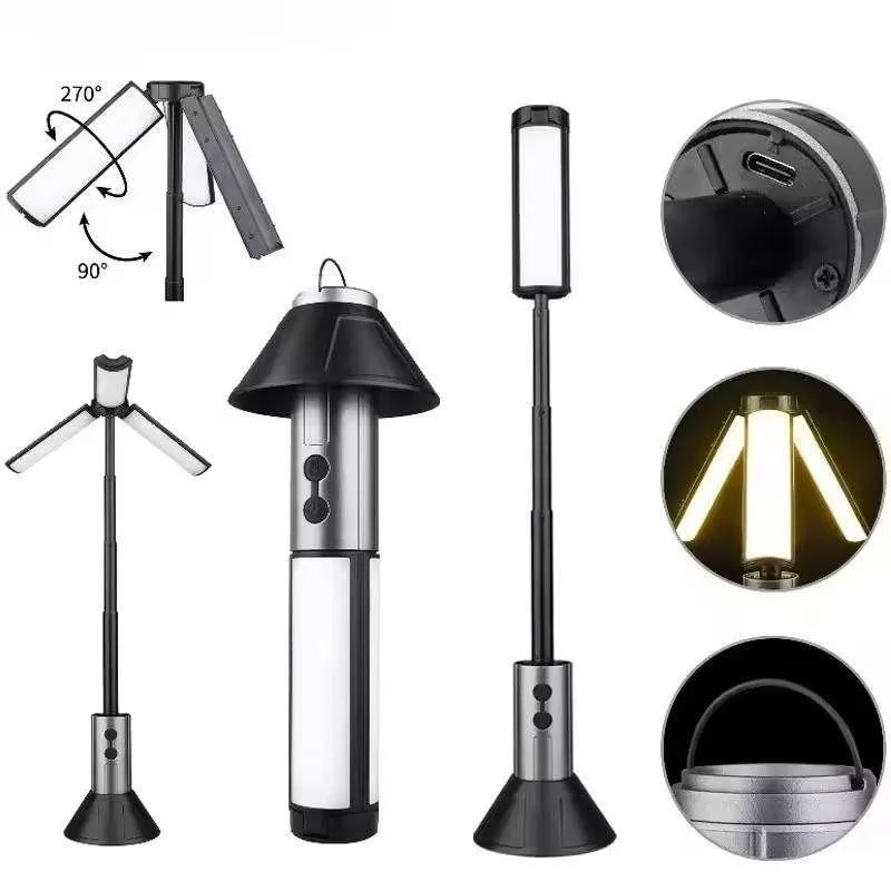 Portable COB LED Camping Lantern High Power 30W Multi-Function Retractable Flashlight Dual Color Temperature Long Distance Zoom