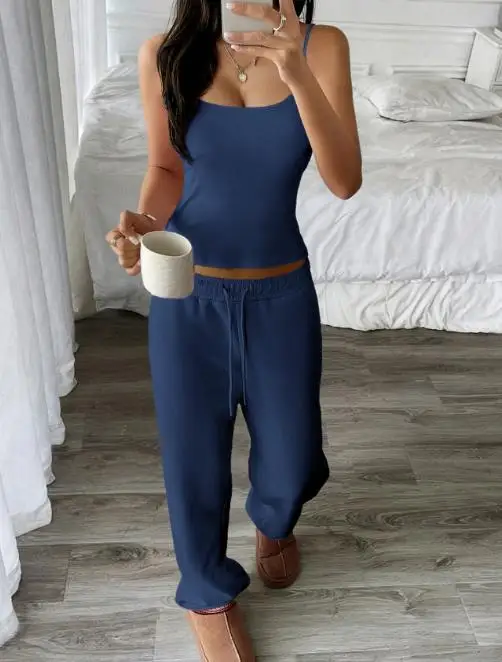 

2025 Autumn and Winter Sports Hot Girl Suspender T-Shirt Straight Leg Pants Set Women's Clothing