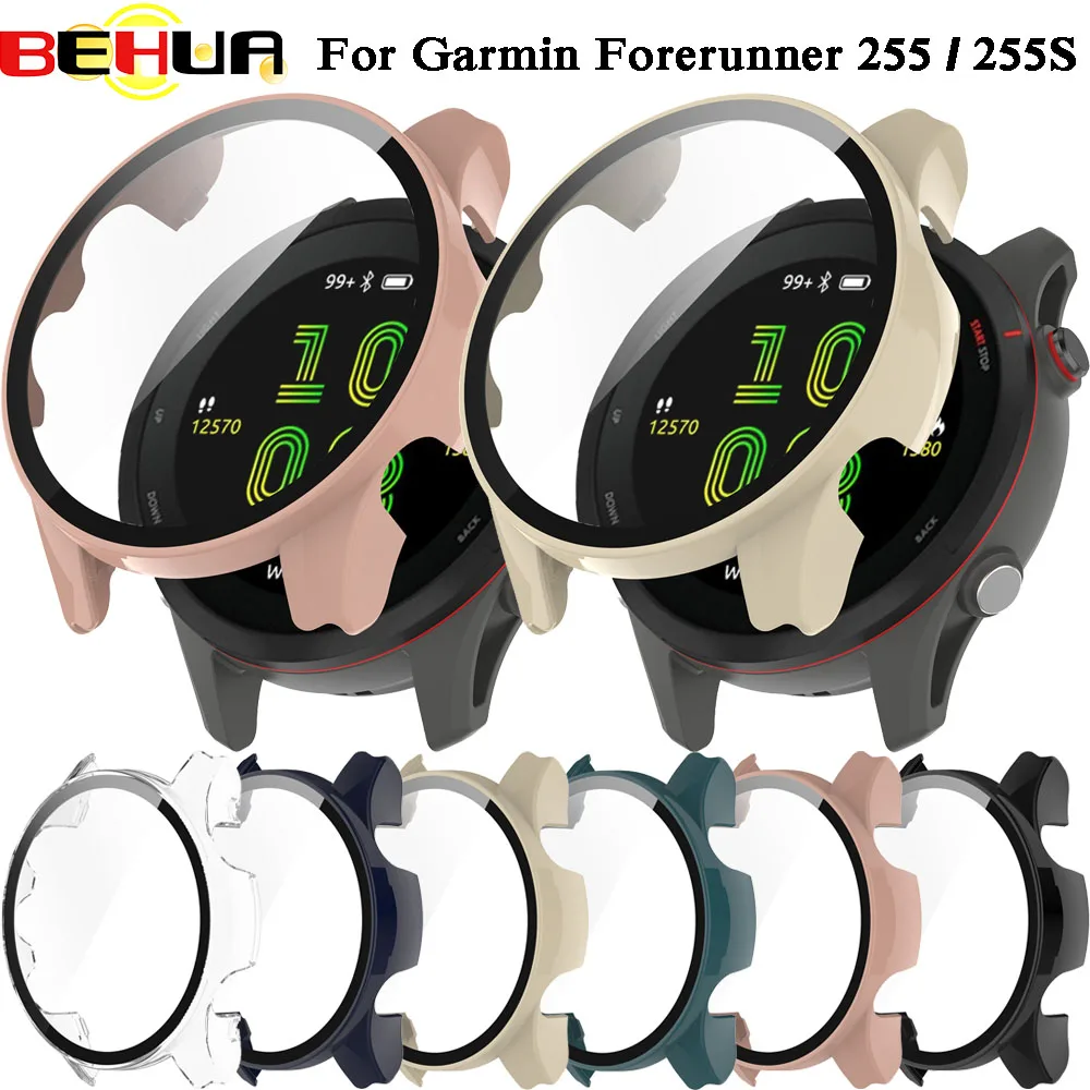 BEHUA für Garmin Forerunner 255 255S SmartWatch PC-Hülle mit gehärtetem Glas Displayschutzfolie Vollständige Abdeckung Stoßfänger-Schutzhülle – Detail 3