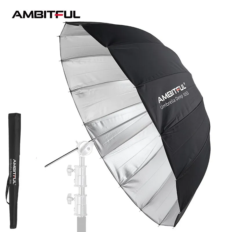 AMBITFUL 105cm 130cm 160cm Deep Parabolic Silver White Black Reflective Umbrella Studio Light Umbrella Diffuser Cover Cloth