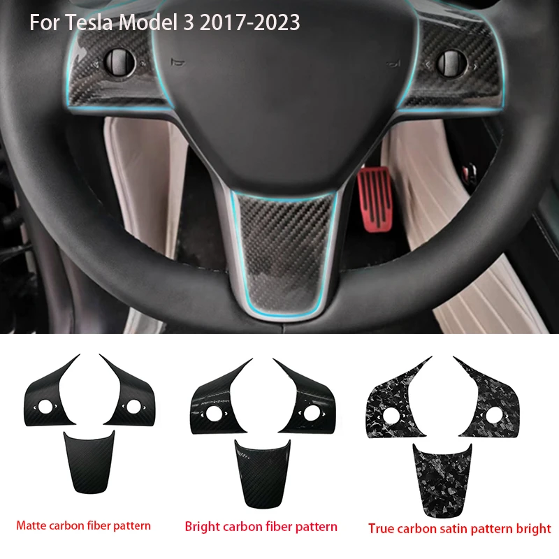 Volante in vero carbonio 3 pezzi per modello 2017-2023 3 Y decorazione patch volante Tesla Model 3 accessori modificati