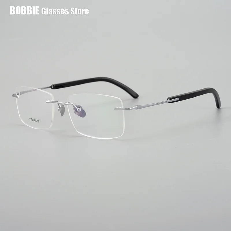 Business Rimless Square Glasses Frame Natural Horn Super Light Pure Titanium Men\'s Tide Myopia Eyeglasses  Japanese Design 2023