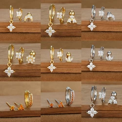3PCS Helix Ear Piercing Earring Set for Women Zircon Stainless Steel Cartilage Tragus Hoop Earring Piercing Jewelry Accessories