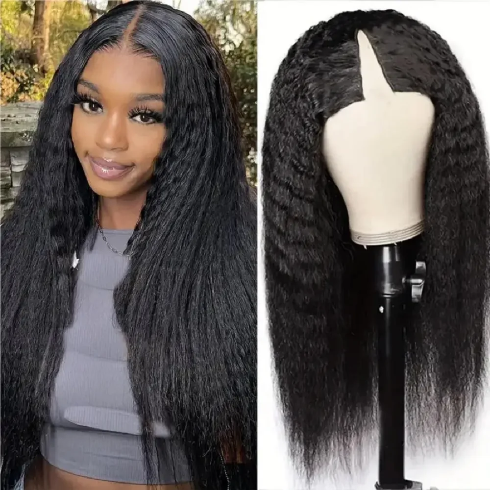 V Part Wig Human Hair Kinky Straight  Brazilian Hair Wigs U Shape Human Hair Wigs Gluless Wig Human Hair Ready To Wear