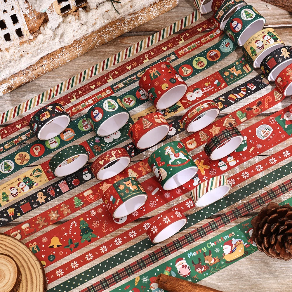 12 لفات خمر عيد الميلاد اشي الشريط مجموعة 4 أحجام الزخرفية سكرابوكينغ سانتا كلوز الشريط الزخرفية اخفاء أشرطة لاصقة