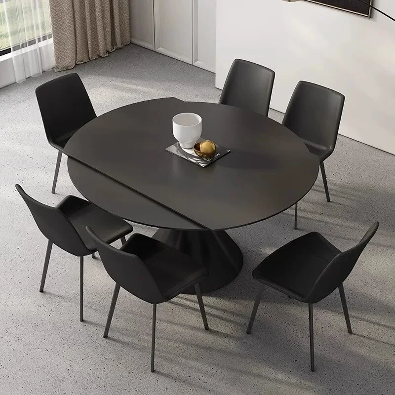 Italian black rock slab variable round table modern simple household small apartment round dining table