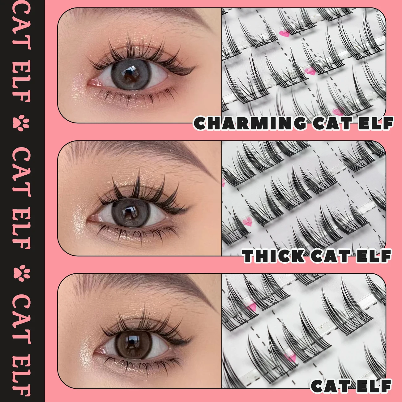 Cat Elf Individual Curler Eyelashes Manga Lashes Mixed Length C Curl Natural Wispy Easy Grafting 8 Row Eyelash Makeup Extension