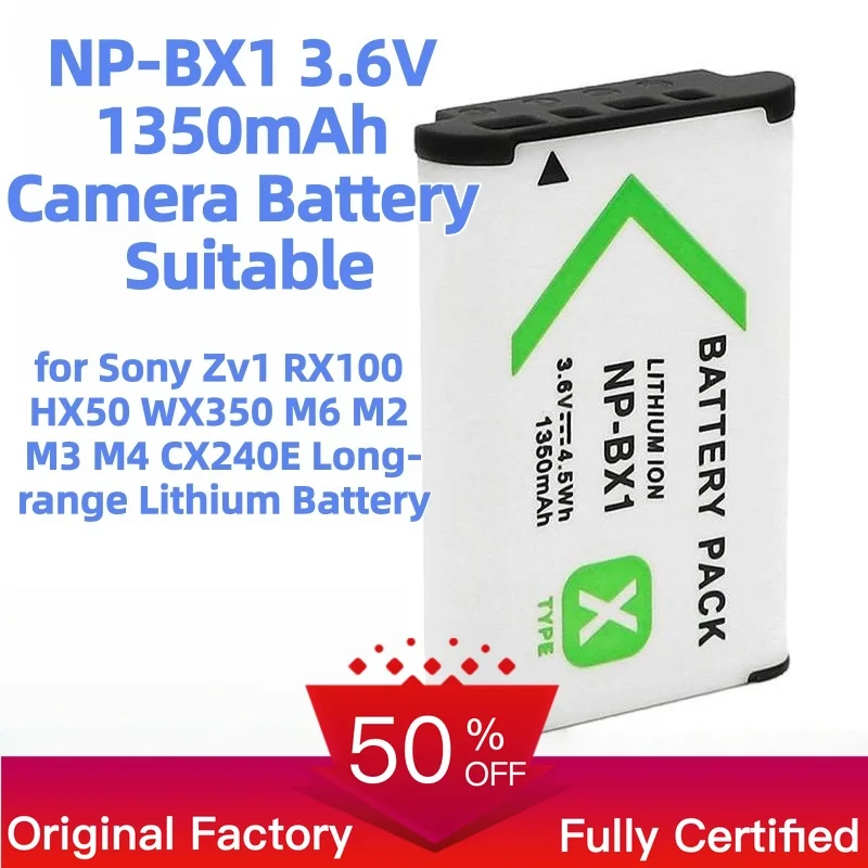 NP-BX1 3.6V 1350mAh Camera Battery Suitable for Sony Zv1 RX100 HX50 WX350 M6 M2 M3 M4 CX240E Long-range Lithium Battery