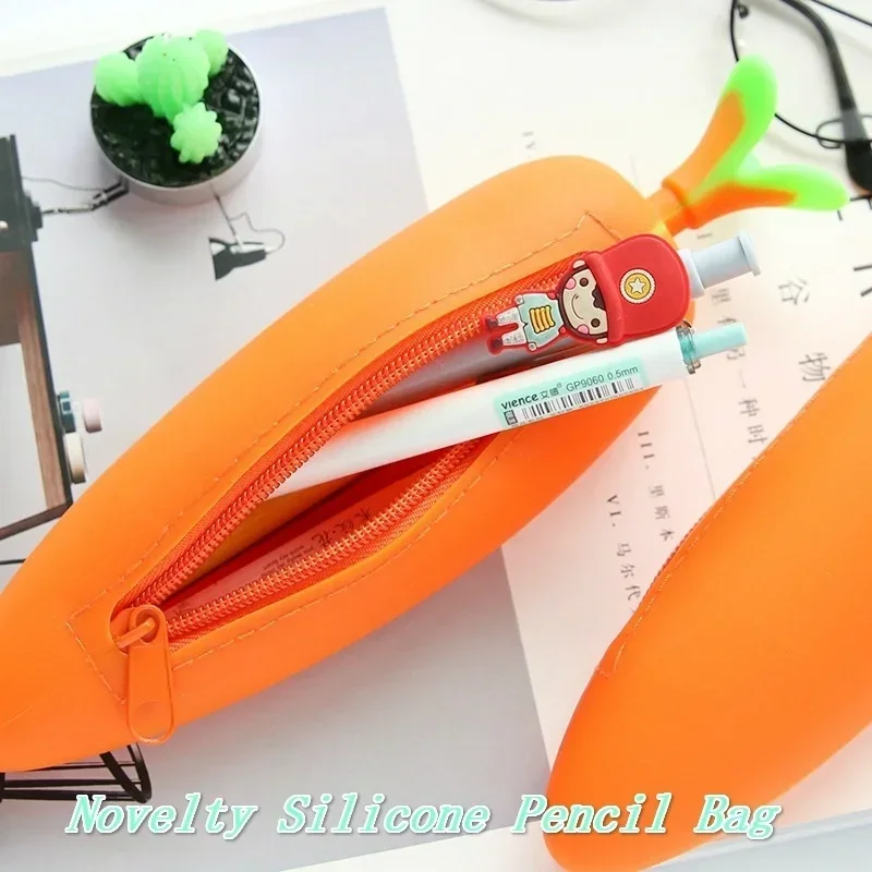 1Pcs Creative Novelty Silicone Carrot Pencil Pen Case Students Prize Gift Cute School Supplies Stationery Fun Storage Bag