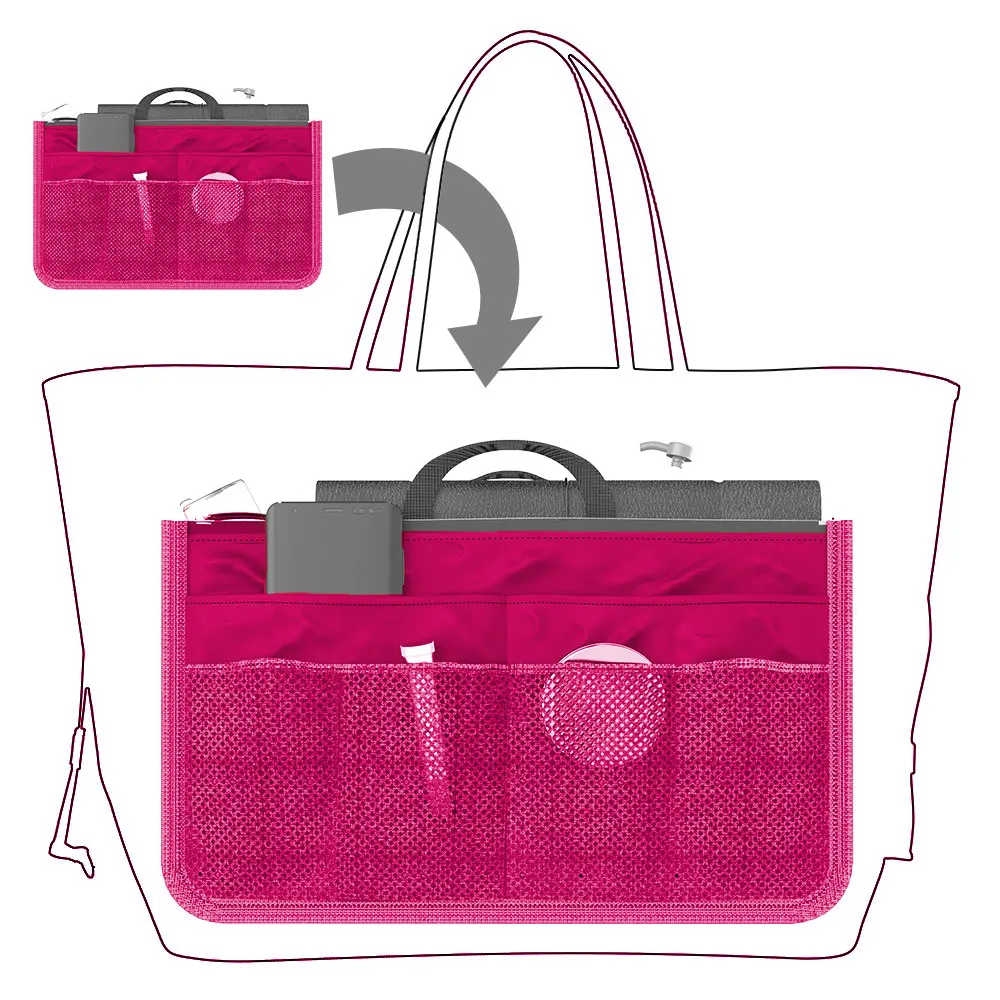 Make up Organizer Insert Bag Large Capacity Multi Pocket Cosmetic Bag Portable Multicoloured Travel Insert Handbag Pouch